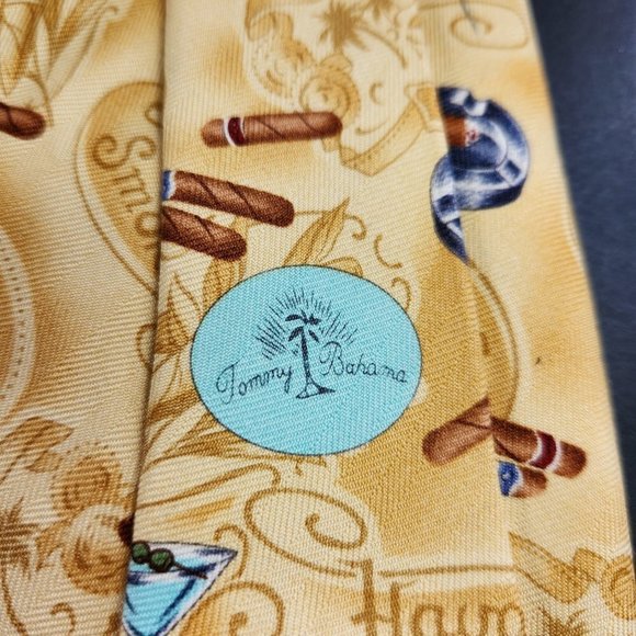 Tommy Bahama Tie Cigar Havana Smoker Necktie Silk Handmade Neck Tie Yellow - Picture 6 of 9